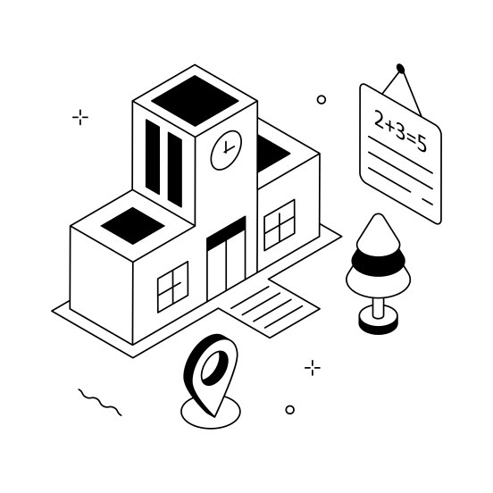 School, Building, Campus, Location, Education illustration