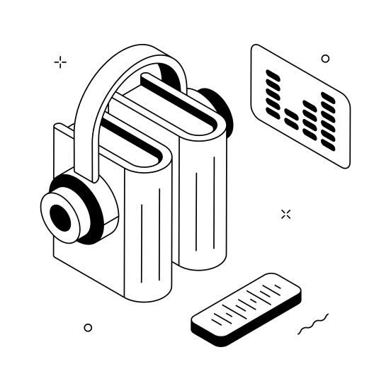 Audiobook, Digital, Learning, Entertainment, Headphones illustration