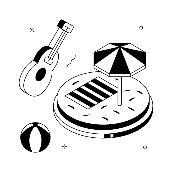 Beach, Summer, Vacation, Guitar, Umbrella illustration