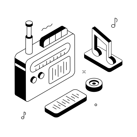 Radio, Entertainment, Broadcast, Music, Gadget illustration