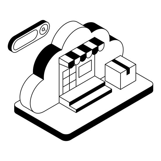 Marketplace, Shop, Cloud, Storage, Hosting illustration