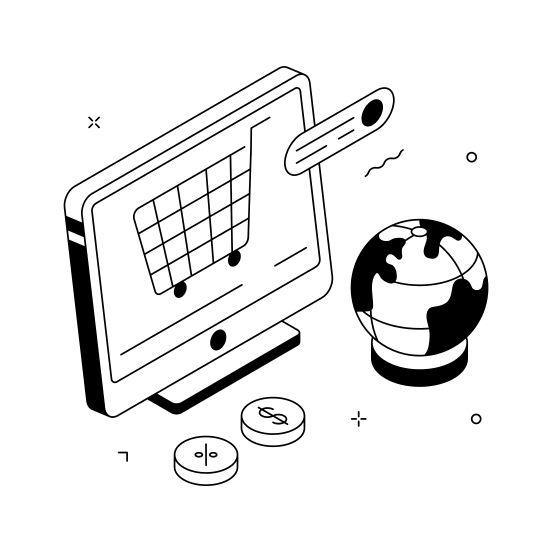 Global, Shopping, Ecommerce, Business, Online, Digital, Virtual, illustration