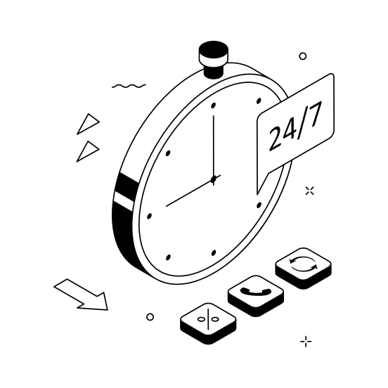  Hours, Service, Availability, Support, Customer, Service, Stopwatch, illustration