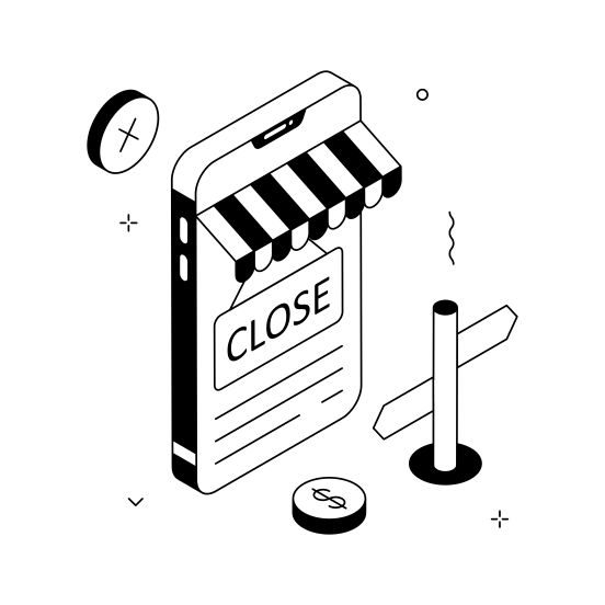 Offline, Store, Closure, Mobile, Online, Shopping, Ecommerce, illustration