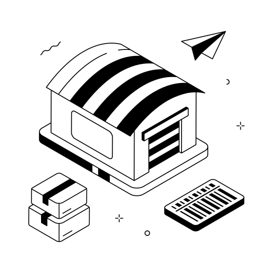 Warehouse, Supply Chain, Ecommerce, Online, Shopping, Business, illustration