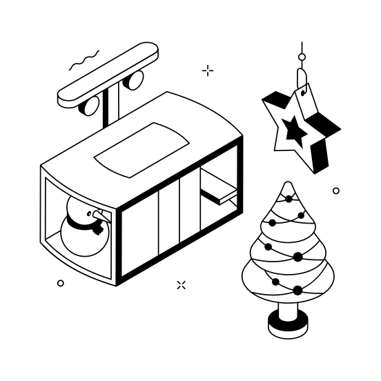 Christmas, Cable Car, Decoration, Star, Tree illustration