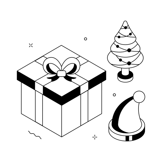 Christmas, Gift, Present, Surprise, Hamper, illustration