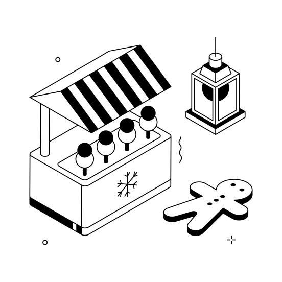 Christmas, Market, Decoration, Lantern, Stall illustration