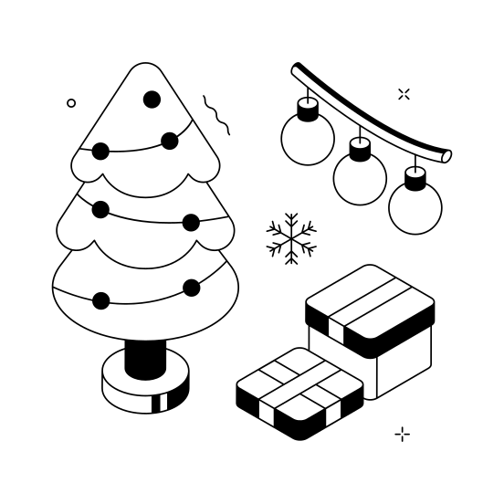 Christmas, Tree, Gifts, Ornament, Decoration illustration