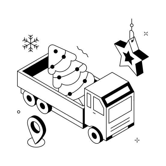 Christmas, Truck, Vehicle, Tree, Delivery illustration