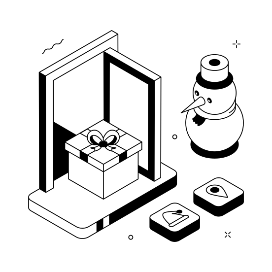 Giftbox, Present, Surprise, Santa, Snowman illustration