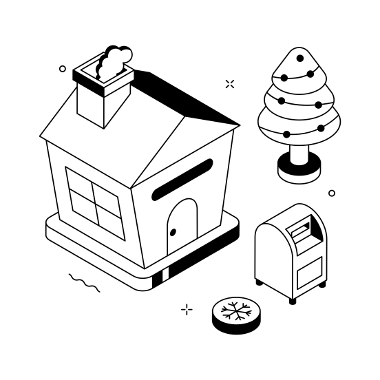 House, Snowy, Decorated, Christmas, Celebration, illustration