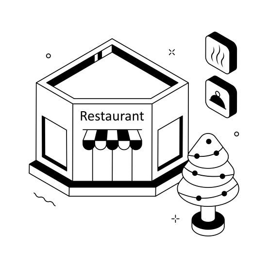 Restaurant, Food, Dining, Eatery, Building illustration