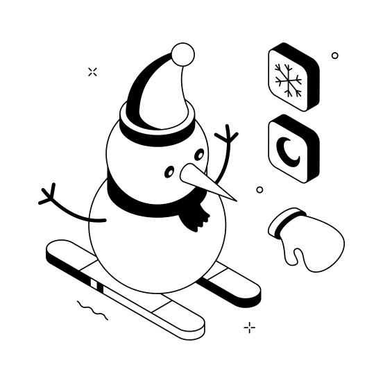 Snowman, Skiing, Outdoor, Character, Activity illustration