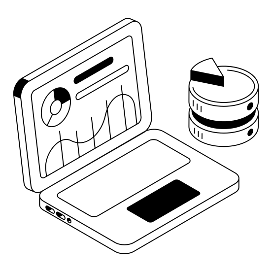 Analytics, Laptop, Device, Online, Database illustration