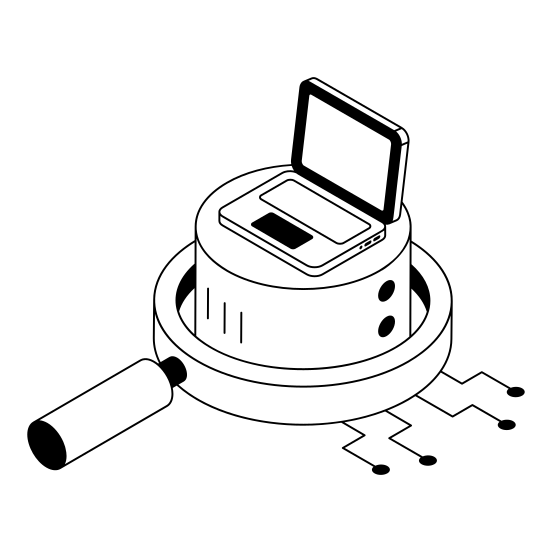 Search, Analysis, Evaluation, Monitoring, Online illustration