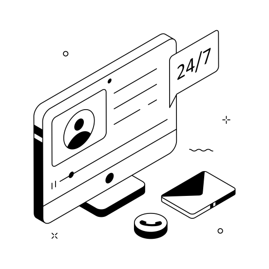 Customer, Support, Assistance,  Hours, Online, Contact Us, Help illustration