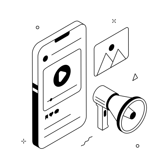 Social Media, Marketing, Video, Mobile, Content, Digital, Internet illustration