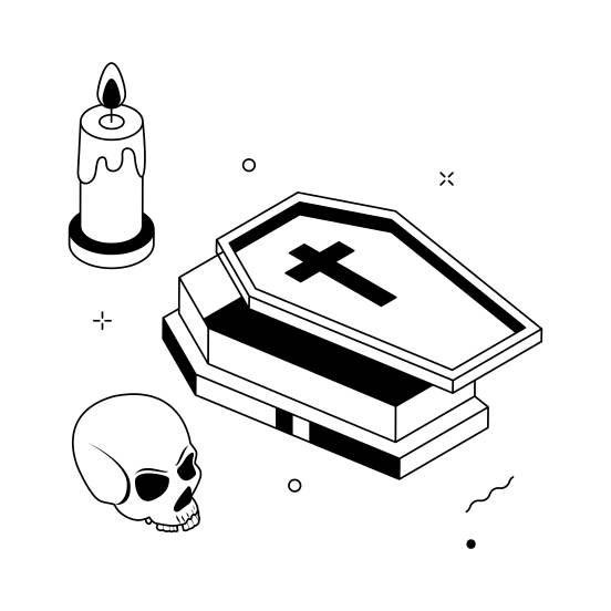 Halloween, Coffin, Spooky, Creepy, Scary, Haunted, Funeral illustration