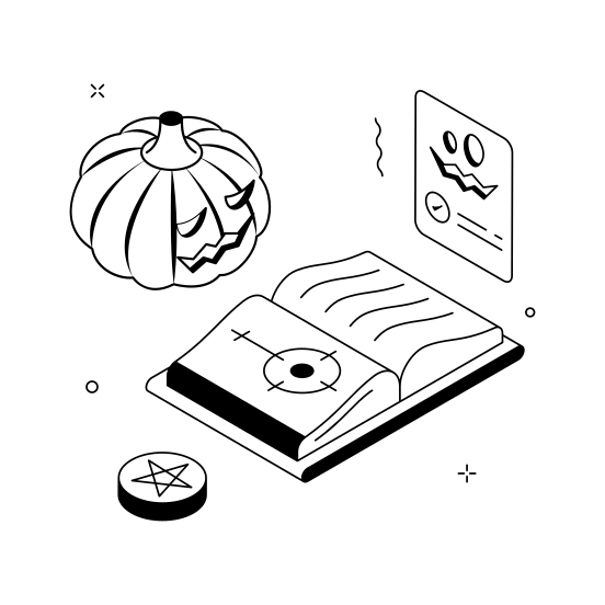 Halloween, Magic, Pumpkin, Spellbook, Ghost, Spooky, Haunted illustration