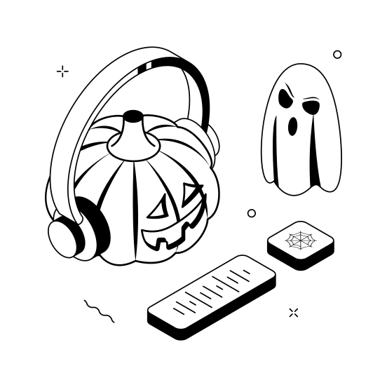 Halloween, Music, Pumpkin, Headphones, Spooky, Creepy, Scary illustration