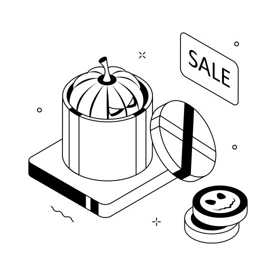 Halloween, Sale, Pumpkin, Gift, Celebration, Party, Shopping illustration