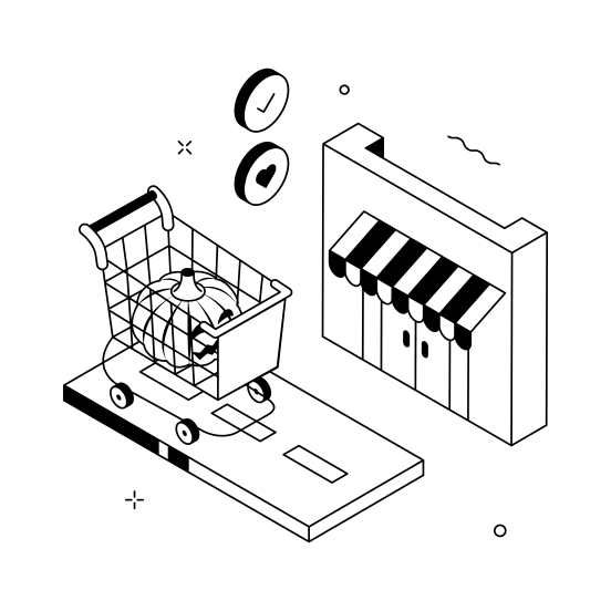 Halloween, Shopping, Cart, Trolley, Storefront, Building, Spooky illustration