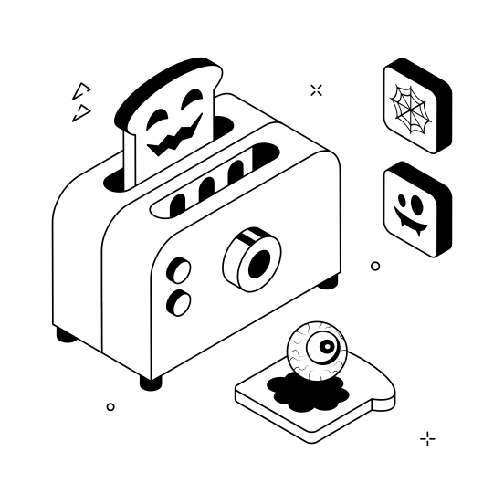 Halloween, Toast, Toaster, Bread, Spooky, Scary, Food illustration