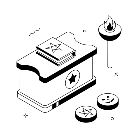 Magic, Mystery, Table, Creepy, Spooky, Halloween, Spellbook illustration