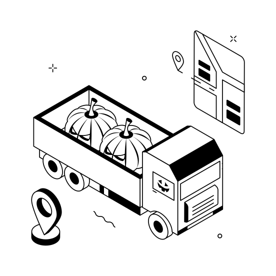 Pumpkin, Truck, Delivery, Halloween, Transportation, Location, Spooky illustration