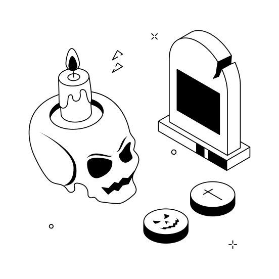 Spooky, Graveyard, Creepy, Halloween, Scary, Haunted, Skull illustration