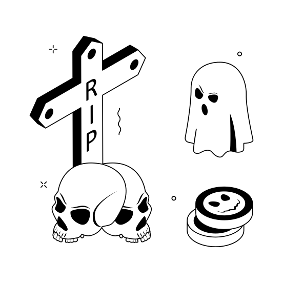 Tombstone, Gravestone, Halloween, Ghost, Skull, Spooky, Scary illustration