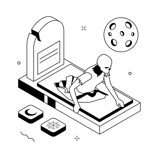 Zombie, Monster, Gravestone, Tombstone, Spooky, Creepy, Scary illustration