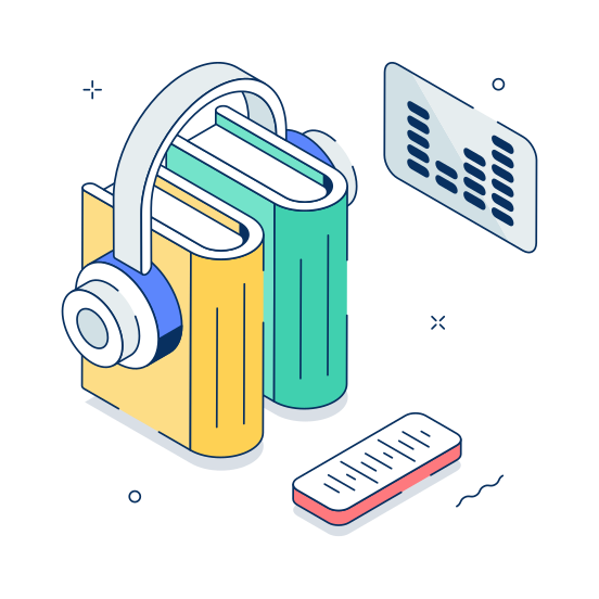 Audiobook, Digital, Learning, Entertainment, Headphones illustration