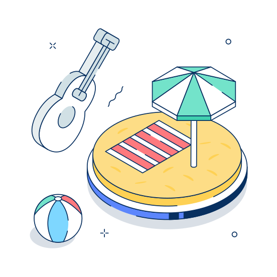 Beach, Summer, Vacation, Guitar, Umbrella illustration