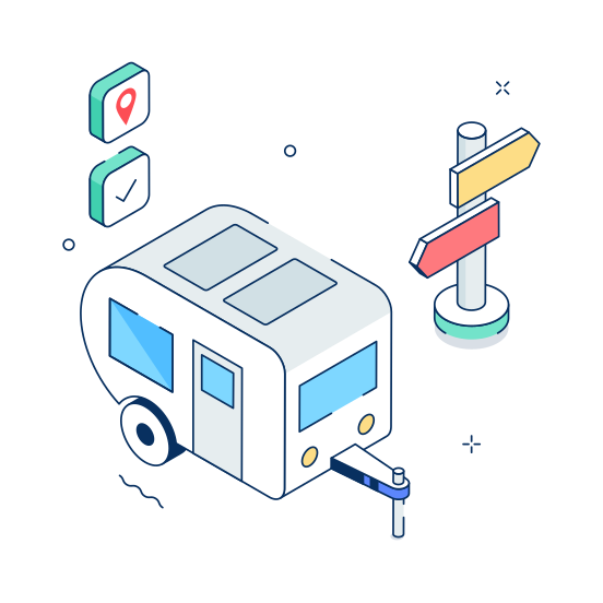 Camper, Camping, Van, Vehicle, Travel illustration