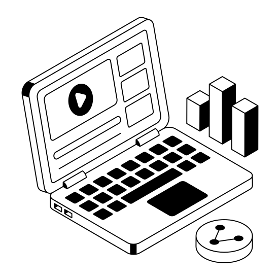 Analytics, Streaming, Media, Laptop, Video illustration