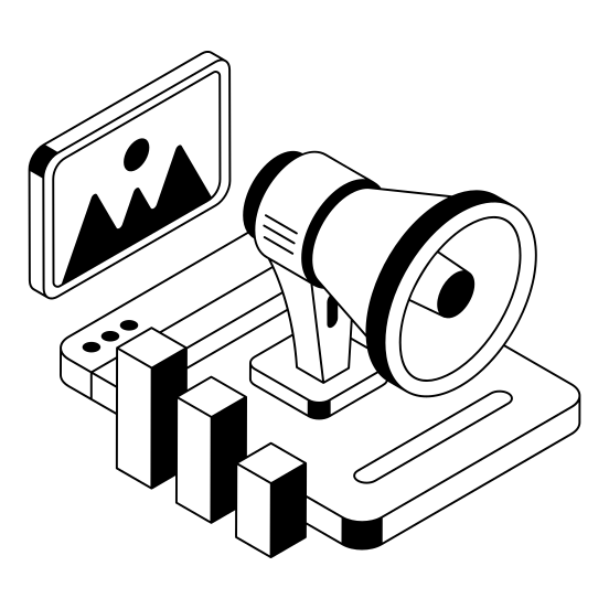 Content, Media, Social, Promotional, Publicity illustration