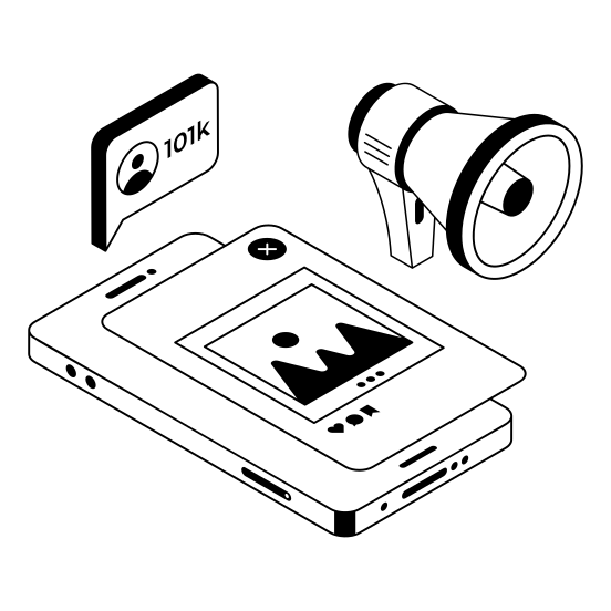 Social, Media, Content, Promotion, Megaphone illustration