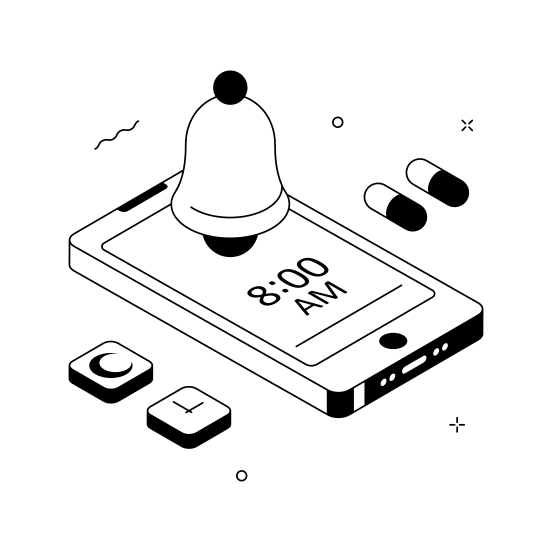 Alarm, Reminder, Medicine, Health, App illustration