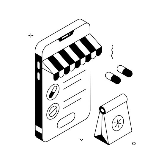 Online, Pharmacy, Medicine, Healthcare, App illustration