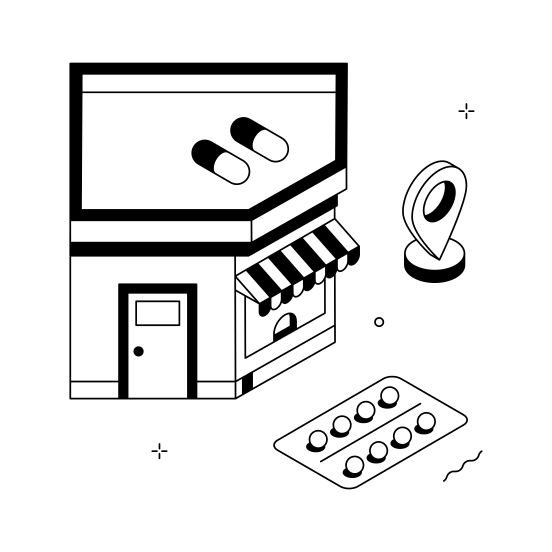 Pharmacy, Store, Drugstore, Healthcare, Medical illustration