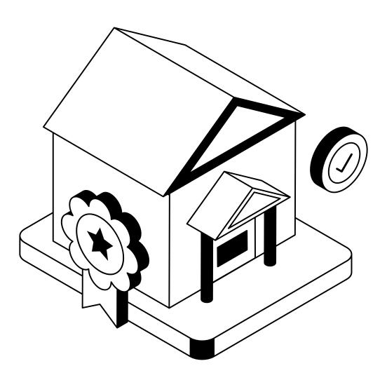 Quality, Assurance, Badge, Home, House illustration