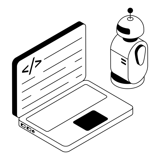 Coding, Programming, Laptop, Robotics, Robot illustration