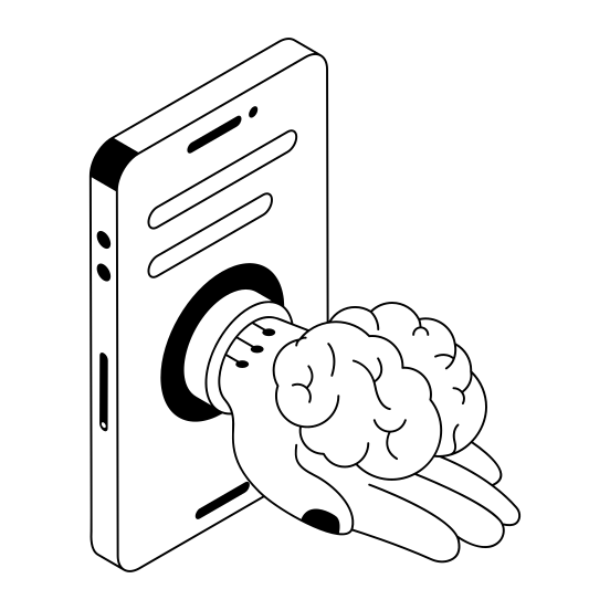 Thinking, Mobile, Brain, Device, Ai illustration