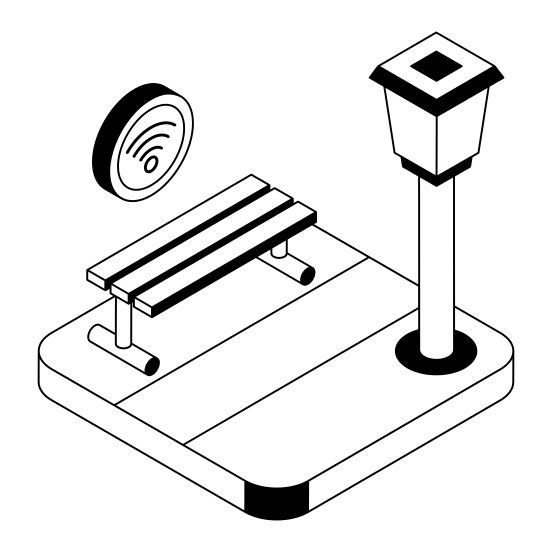 Outdoor, Bench, Park, Sitting, Area, Wifi, illustration