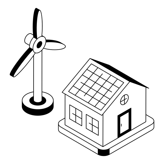 Solar, House, Windmill, Energy, Powered illustration