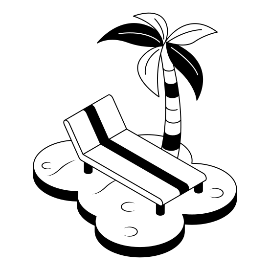 Beach, Bed, Sunbed, Tree, Tropical illustration