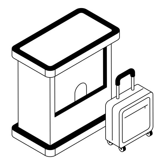 Booth, Counter, Bag, Baggage, Luggage illustration