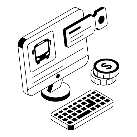 Bus, Ticket, Booking, Reservation, Monitor illustration